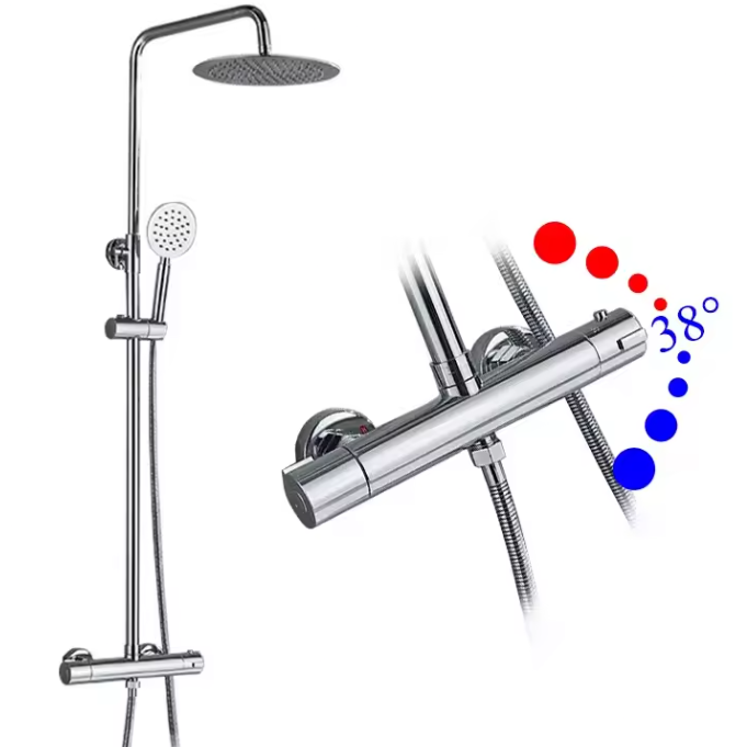 Thermostatische Douche Set Chroom met Ultradunne Regendouche – Wandmontage