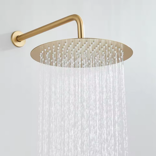 Inbouw Regendouche Set Geborsteld Goud – Ronde Douchekraan Warm en Koud