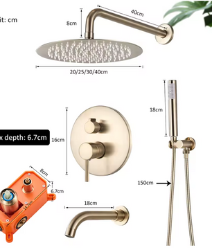 Inbouw Regendouche Set Geborsteld Goud – Ronde Douchekraan Warm en Koud