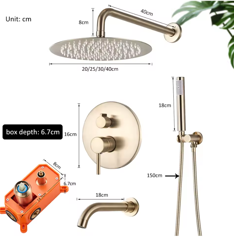 Inbouw Regendouche Set Geborsteld Goud – Ronde Douchekraan Warm en Koud