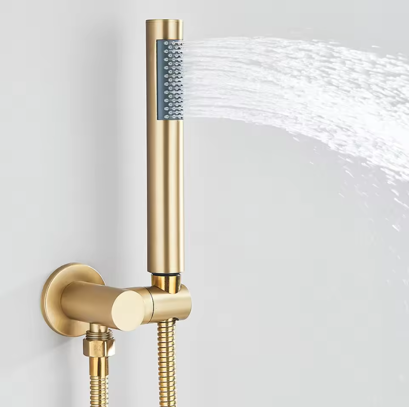 Inbouw Regendouche Set Geborsteld Goud – Ronde Douchekraan Warm en Koud