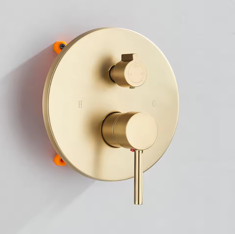 Inbouw Regendouche Set Geborsteld Goud – Ronde Douchekraan Warm en Koud