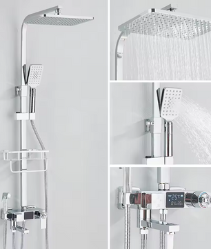 Black Digital Display Thermostatic Shower Faucets Rainfall Shower Thermostatic 4-way Mixer Commodity Shelf Bidet Faucet Shower