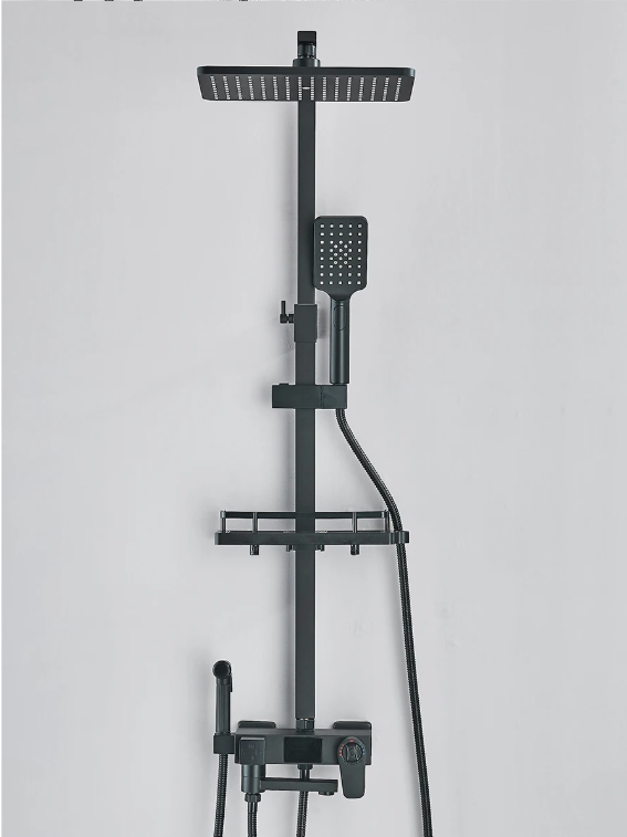 Black Digital Display Thermostatic Shower Faucets Rainfall Shower Thermostatic 4-way Mixer Commodity Shelf Bidet Faucet Shower