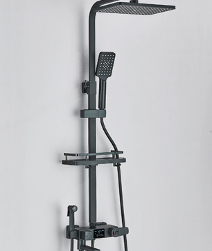 Black Digital Display Thermostatic Shower Faucets Rainfall Shower Thermostatic 4-way Mixer Commodity Shelf Bidet Faucet Shower