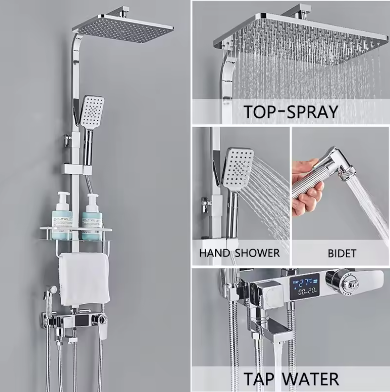 Regendouche Douche­systeem met Mengkraan – Moderne Badkamer­oplossing van Messing