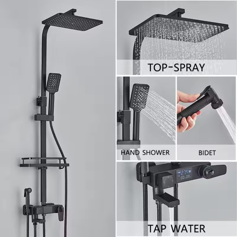 Regendouche Douche­systeem met Mengkraan – Moderne Badkamer­oplossing van Messing