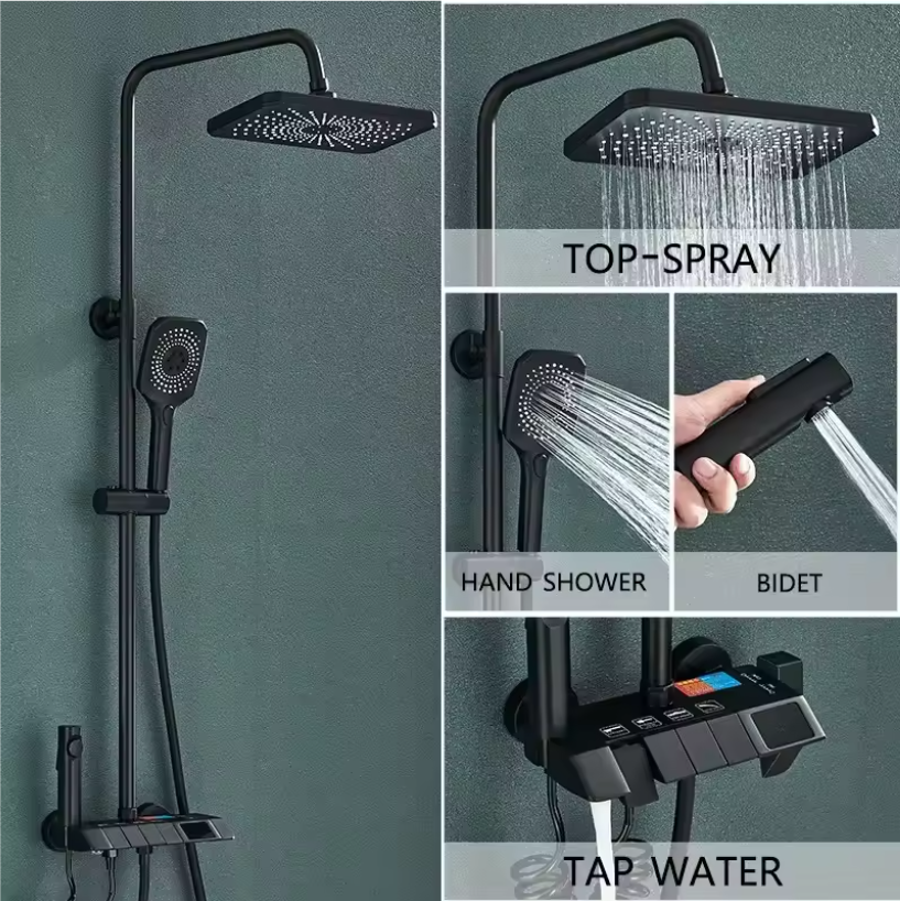 Slim Digitaal Douchesysteem met Display – Regendouche, Bidet en Mengkraan