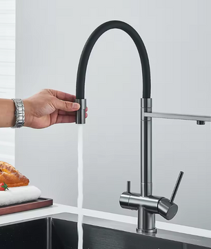 Keukenkraan met Waterfilter en Uittrekbare Slang – Dubbelhendel Mengkraan 360° Draaibaar