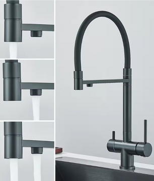 Keukenkraan met Waterfilter en Uittrekbare Slang – Dubbelhendel Mengkraan 360° Draaibaar
