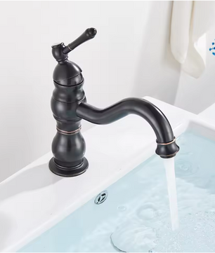Antieke Messing Wastafelkraan met Mengfunctie – Badkamerkraan voor Warm en Koud Water