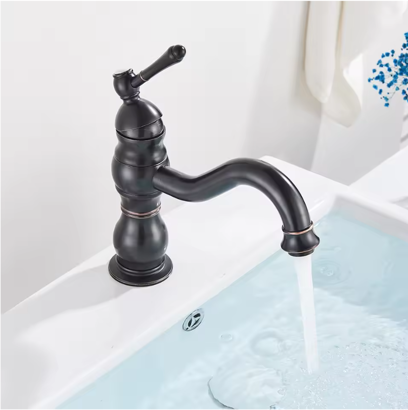 Antieke Messing Wastafelkraan met Mengfunctie – Badkamerkraan voor Warm en Koud Water