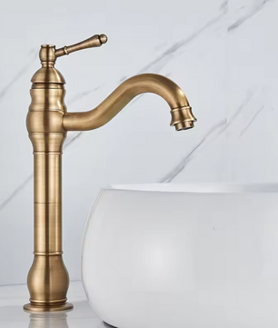 Antieke Messing Wastafelkraan met Mengfunctie – Badkamerkraan voor Warm en Koud Water
