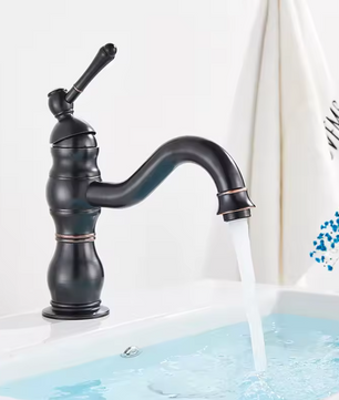 Antieke Messing Wastafelkraan met Mengfunctie – Badkamerkraan voor Warm en Koud Water