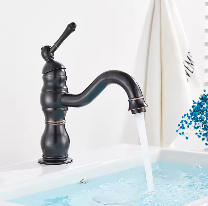 Antieke Messing Wastafelkraan met Mengfunctie – Badkamerkraan voor Warm en Koud Water