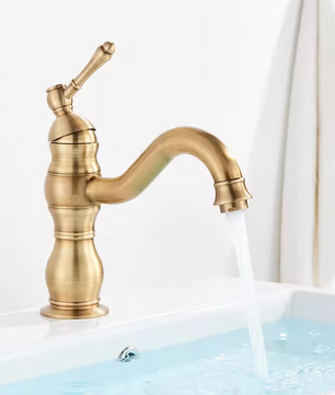 Antieke Messing Wastafelkraan met Mengfunctie – Badkamerkraan voor Warm en Koud Water