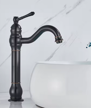 Antieke Messing Wastafelkraan met Mengfunctie – Badkamerkraan voor Warm en Koud Water