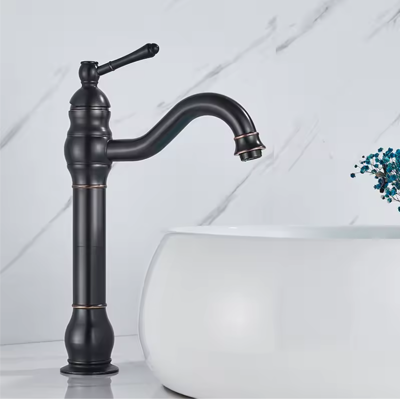Antieke Messing Wastafelkraan met Mengfunctie – Badkamerkraan voor Warm en Koud Water