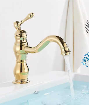 Antieke Messing Wastafelkraan met Mengfunctie – Badkamerkraan voor Warm en Koud Water