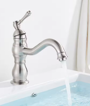 Antieke Messing Wastafelkraan met Mengfunctie – Badkamerkraan voor Warm en Koud Water
