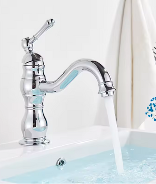 Antieke Messing Wastafelkraan met Mengfunctie – Badkamerkraan voor Warm en Koud Water
