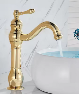 Antieke Messing Wastafelkraan met Mengfunctie – Badkamerkraan voor Warm en Koud Water