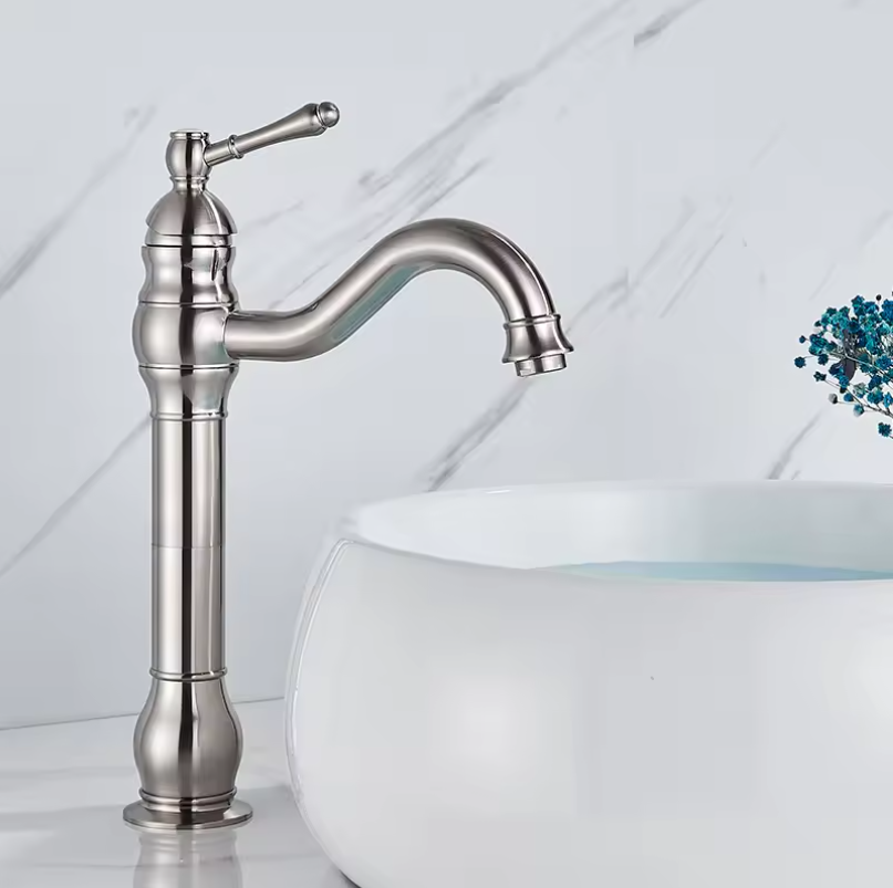 Antieke Messing Wastafelkraan met Mengfunctie – Badkamerkraan voor Warm en Koud Water