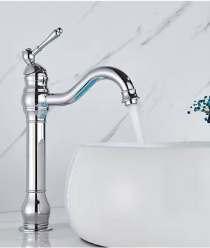 Antieke Messing Wastafelkraan met Mengfunctie – Badkamerkraan voor Warm en Koud Water