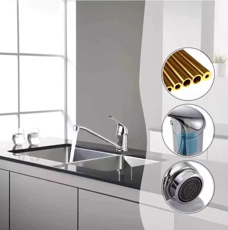 Chroom Keukenkraan met 360° Draaibare Uitloop – Messing Mengkraan met Éénhendel Bediening, Waterbesparend en Duurzaam