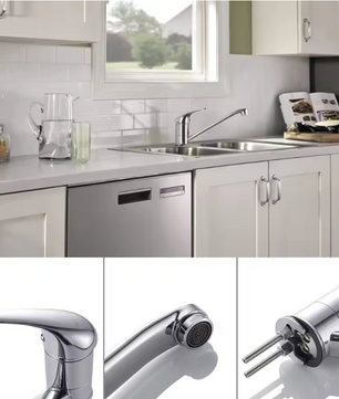 Chroom Keukenkraan met 360° Draaibare Uitloop – Messing Mengkraan met Éénhendel Bediening, Waterbesparend en Duurzaam