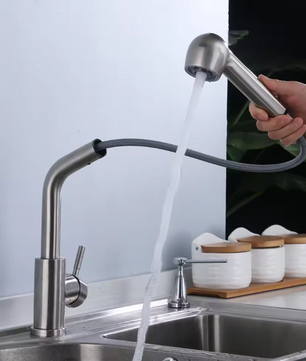 360° Draaibare Uittrekbare Keukenkraan met Douchefunctie – Warm en Koud Water, RVS en Keramisch Ventiel