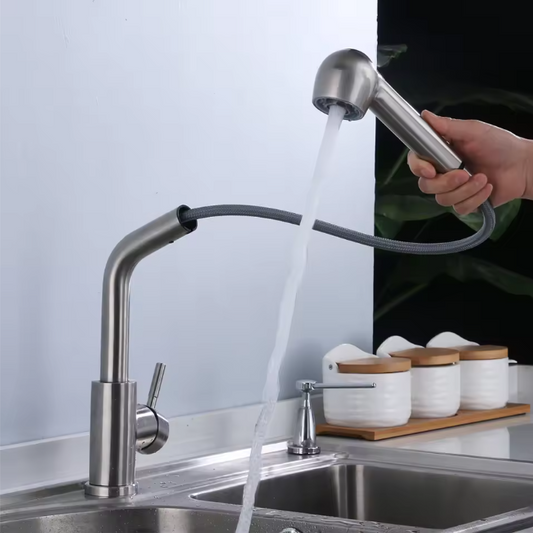 360° Draaibare Uittrekbare Keukenkraan met Douchefunctie – Warm en Koud Water, RVS en Keramisch Ventiel