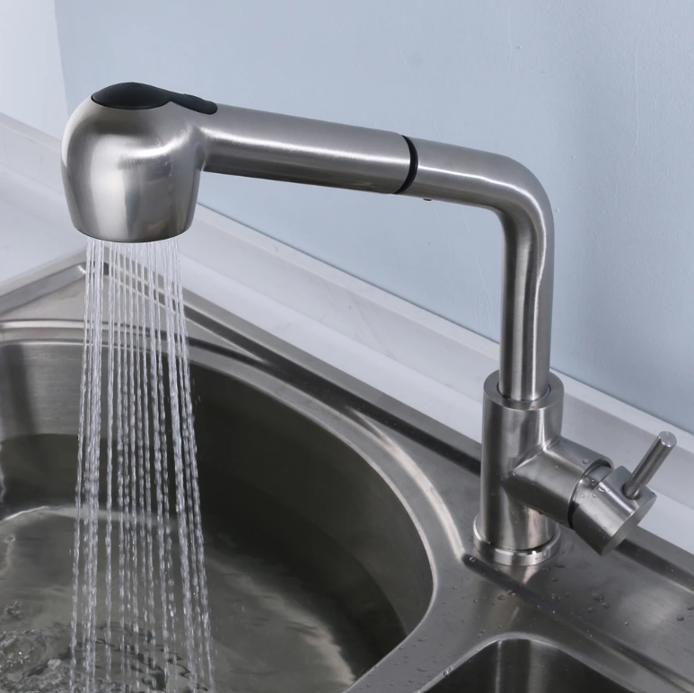360° Draaibare Uittrekbare Keukenkraan met Douchefunctie – Warm en Koud Water, RVS en Keramisch Ventiel