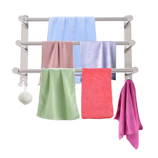 Uitschuifbaar Handdoekrek met 3 Stangen en Haken – RVS Wandmontage