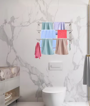 Uitschuifbaar Handdoekrek met 3 Stangen en Haken – RVS Wandmontage