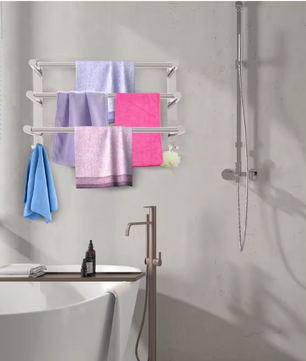 Uitschuifbaar Handdoekrek met 3 Stangen en Haken – RVS Wandmontage