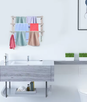 Uitschuifbaar Handdoekrek met 3 Stangen en Haken – RVS Wandmontage