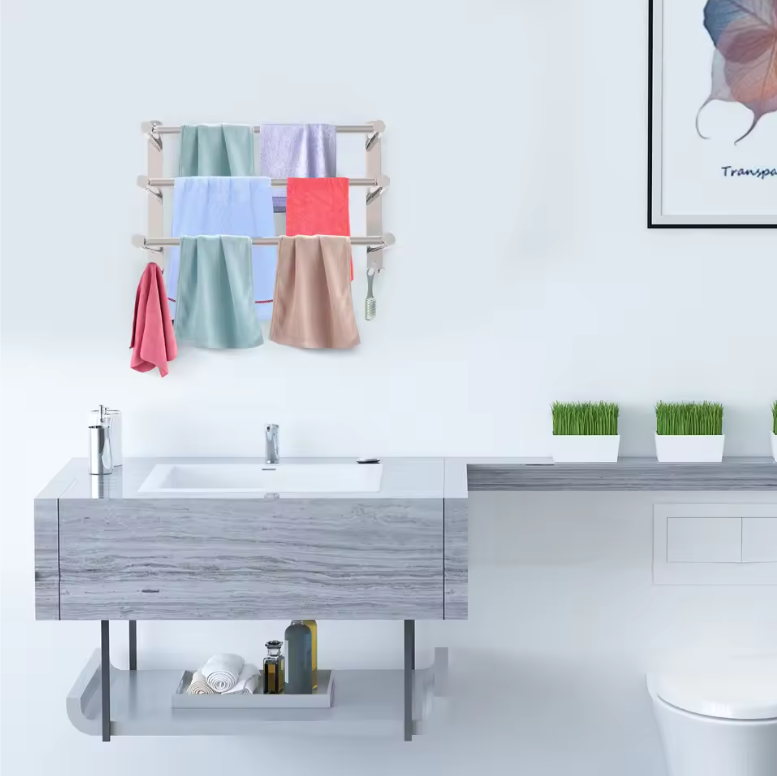 Uitschuifbaar Handdoekrek met 3 Stangen en Haken – RVS Wandmontage