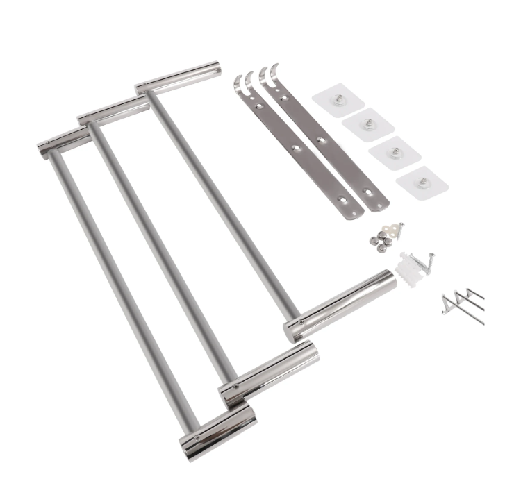 Uitschuifbaar Handdoekrek met 3 Stangen en Haken – RVS Wandmontage