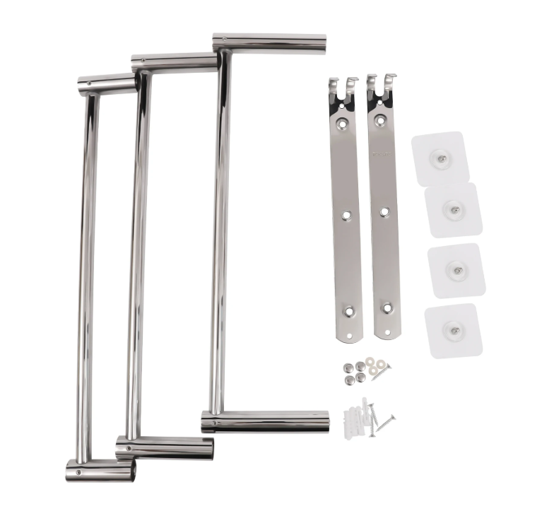 Uitschuifbaar Handdoekrek met 3 Stangen en Haken – RVS Wandmontage