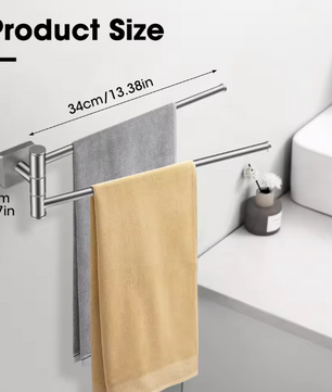 Dubbele Draaibare Handdoekhouder met Boorbevestiging – RVS 304, Ruimtebesparend en Duurzaam, 34 cm