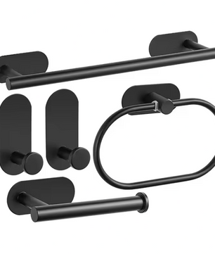 Zelfklevende Badkamer Accessoire Set zonder Boren – Handdoekhouder, Papierhouder en Haak van RVS