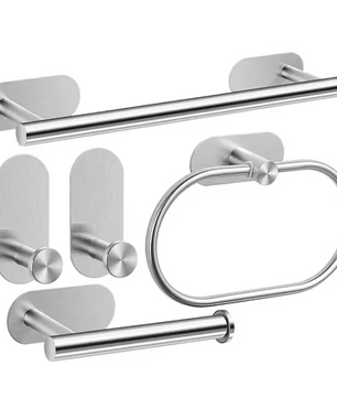 Zelfklevende Badkamer Accessoire Set zonder Boren – Handdoekhouder, Papierhouder en Haak van RVS
