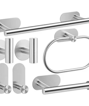 Zelfklevende Badkamer Accessoire Set zonder Boren – Handdoekhouder, Papierhouder en Haak van RVS