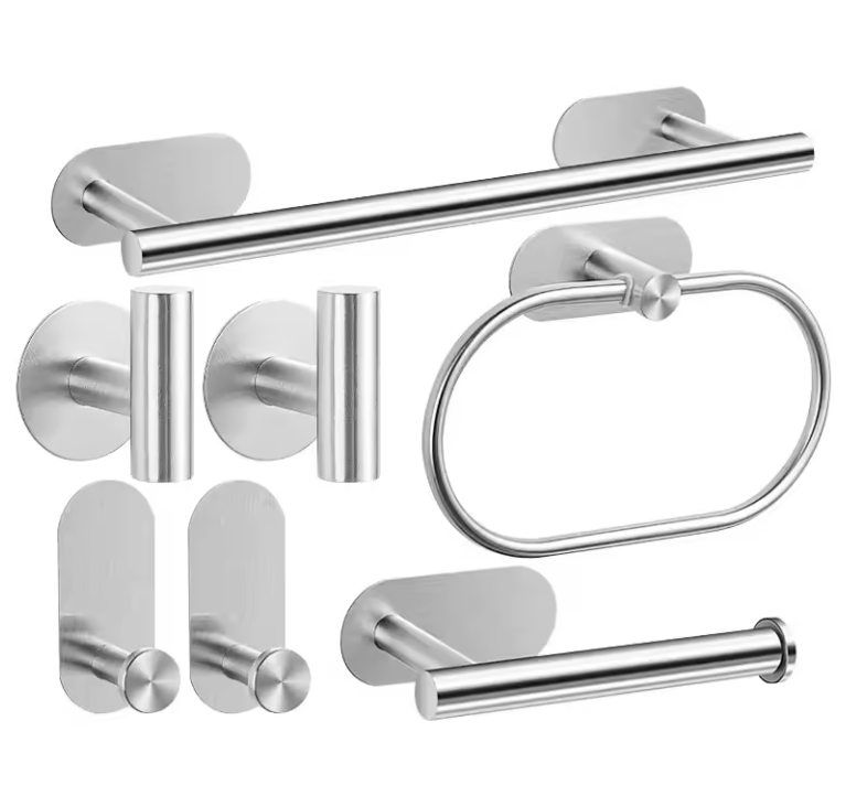 Zelfklevende Badkamer Accessoire Set zonder Boren – Handdoekhouder, Papierhouder en Haak van RVS