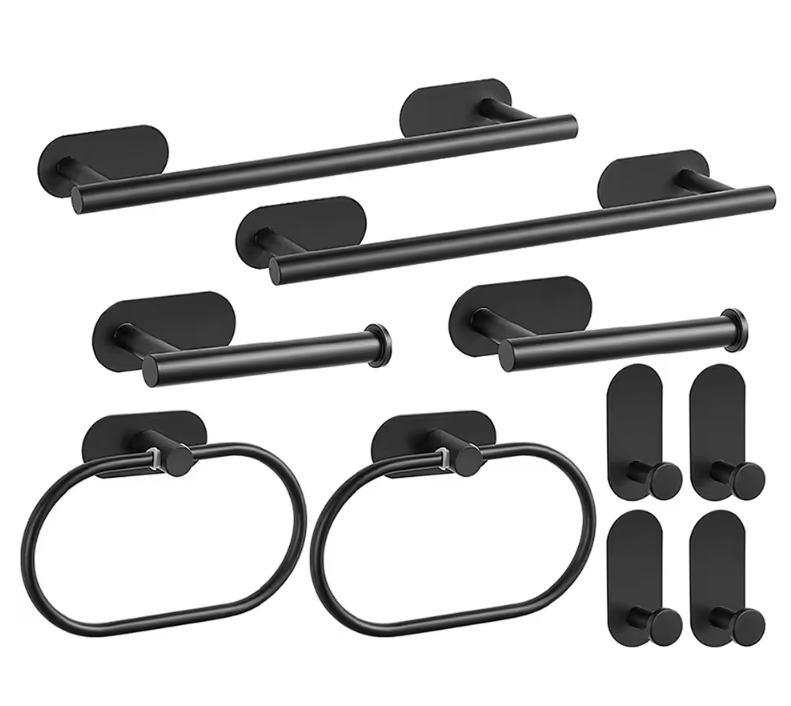 Zelfklevende Badkamer Accessoire Set zonder Boren – Handdoekhouder, Papierhouder en Haak van RVS