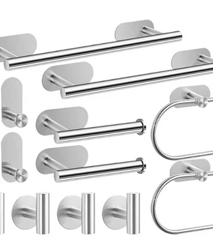 Zelfklevende Badkamer Accessoire Set zonder Boren – Handdoekhouder, Papierhouder en Haak van RVS