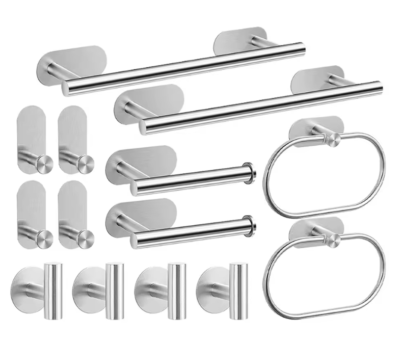 Zelfklevende Badkamer Accessoire Set zonder Boren – Handdoekhouder, Papierhouder en Haak van RVS