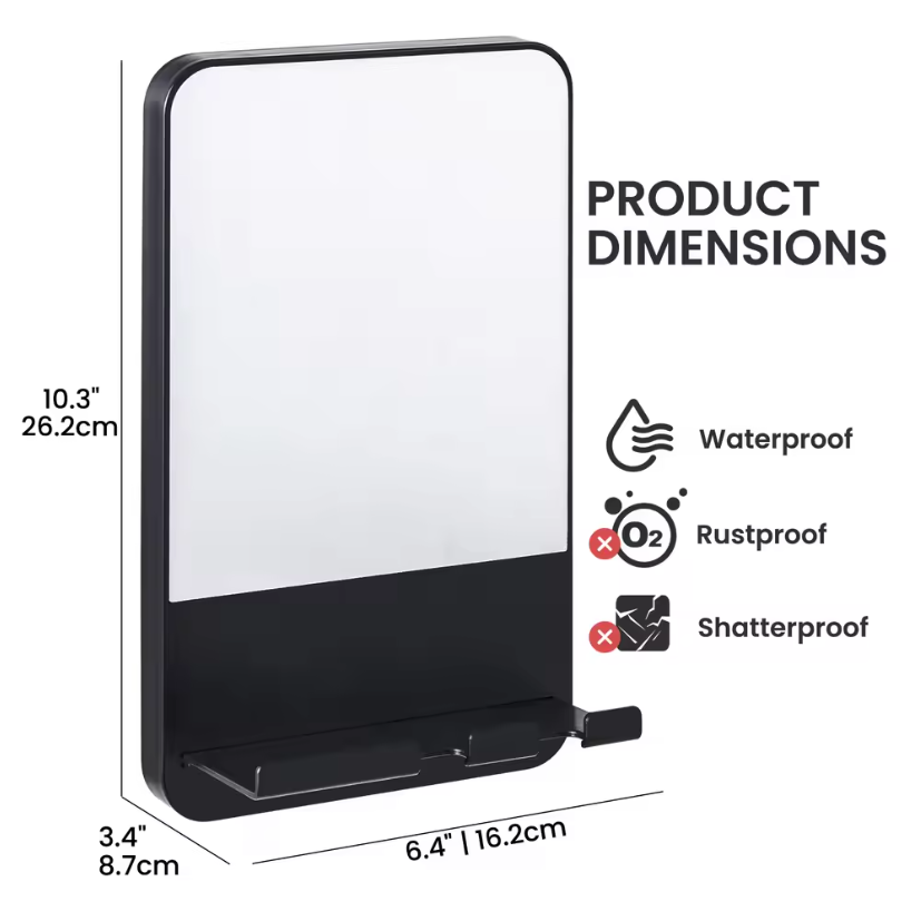 Nevelvrije Douche Spiegel met Zuignap en Scheermeshouder – Acryl, Zonder Boren