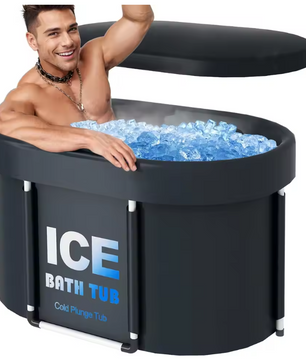 Ovale IJsbad Tub met Deksel – 450L Draagbaar Koudwaterbad voor Herstel